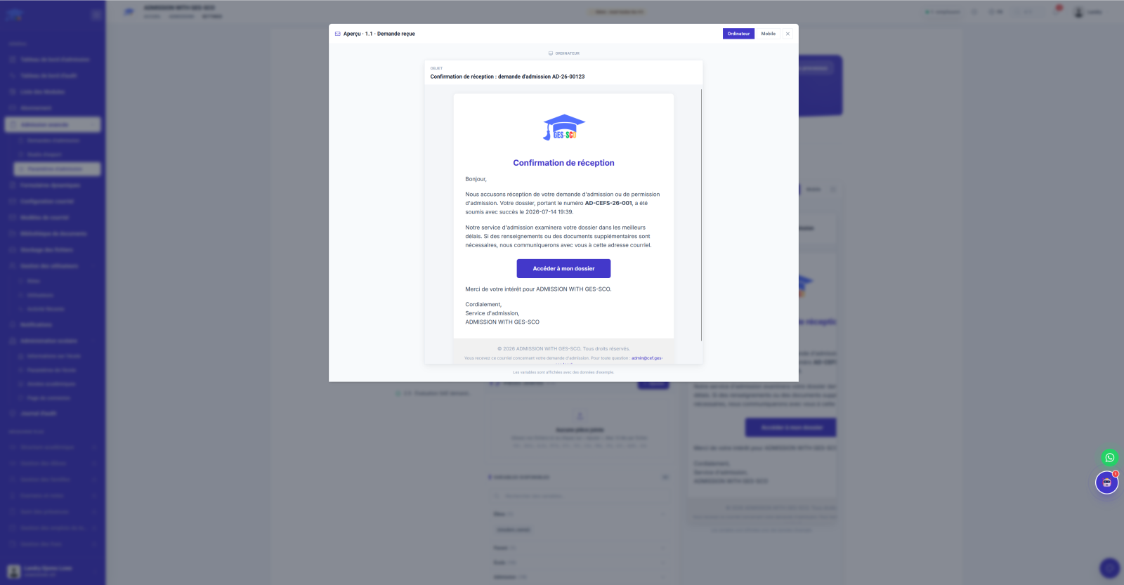 Screen, email template preview