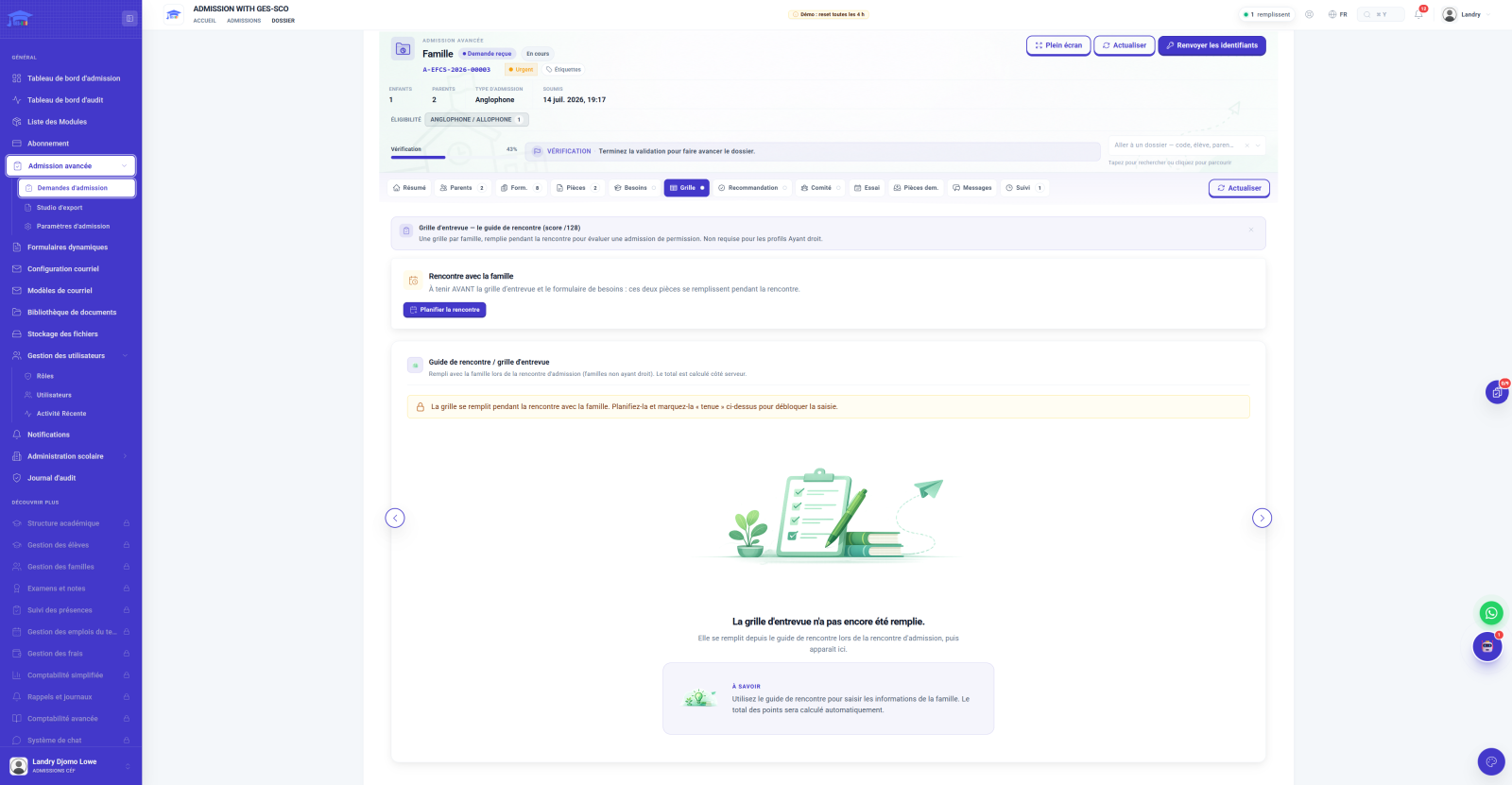 Screen, interview grid