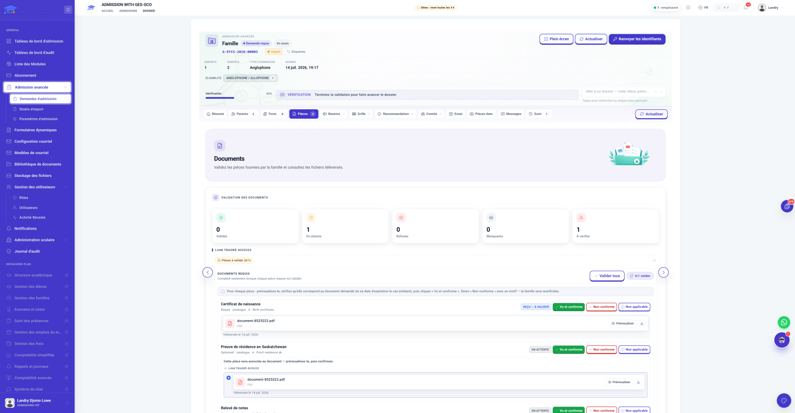 Screen, document validation