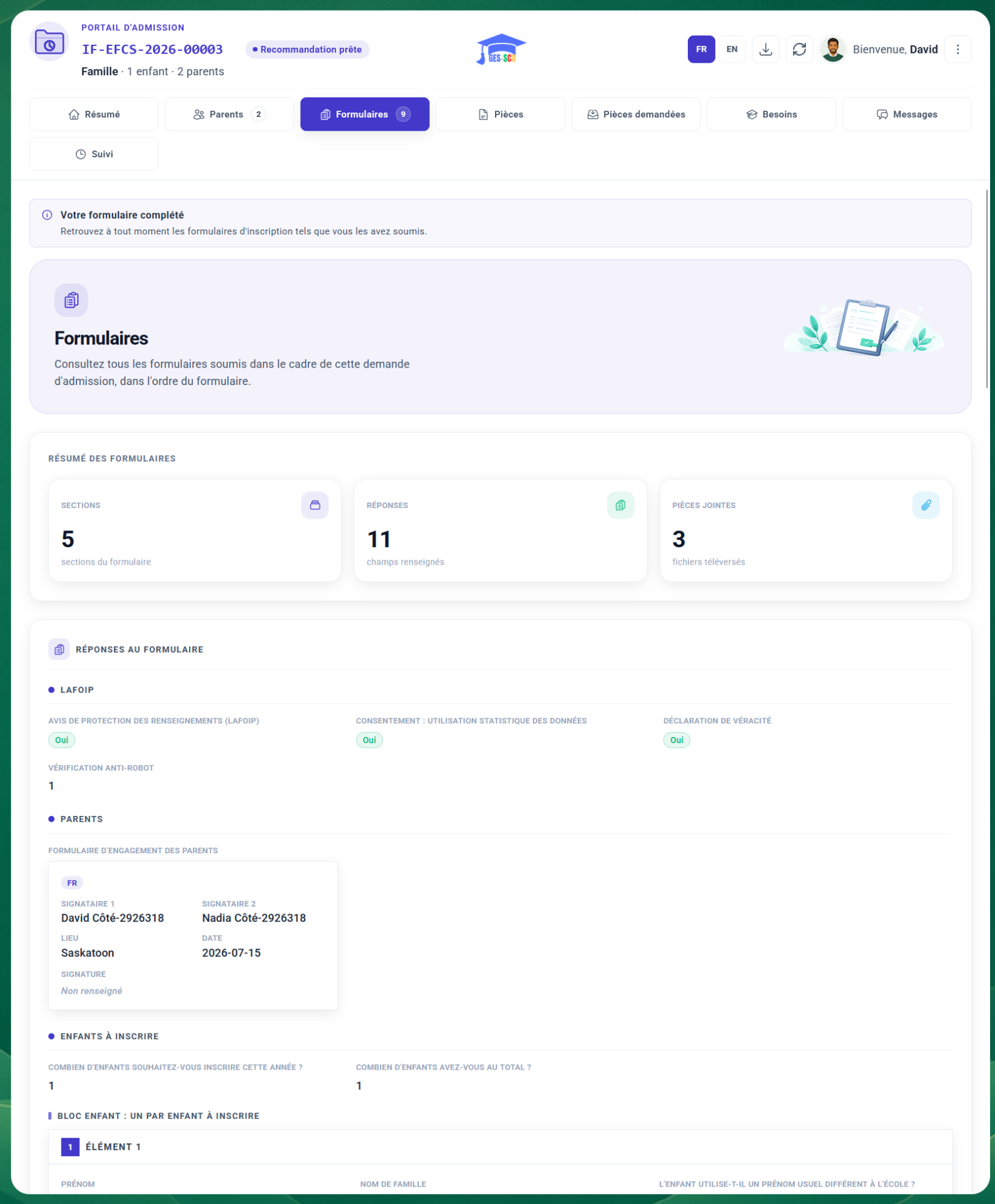 Portal, submitted forms
