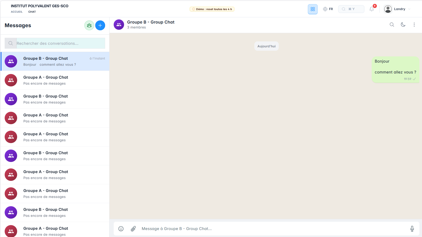 GES-SCO built-in messaging with group conversations